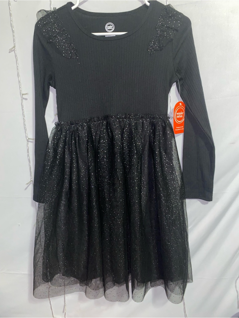 Echo Black Sparkle Tulle Long-Sleeve Kids Dress